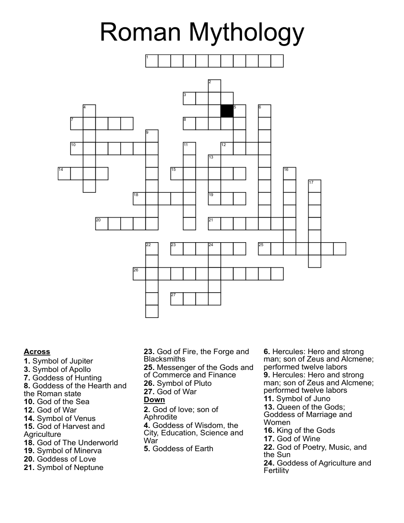Roman Mythology Crossword WordMint Roman Mythology Crossword WordMint