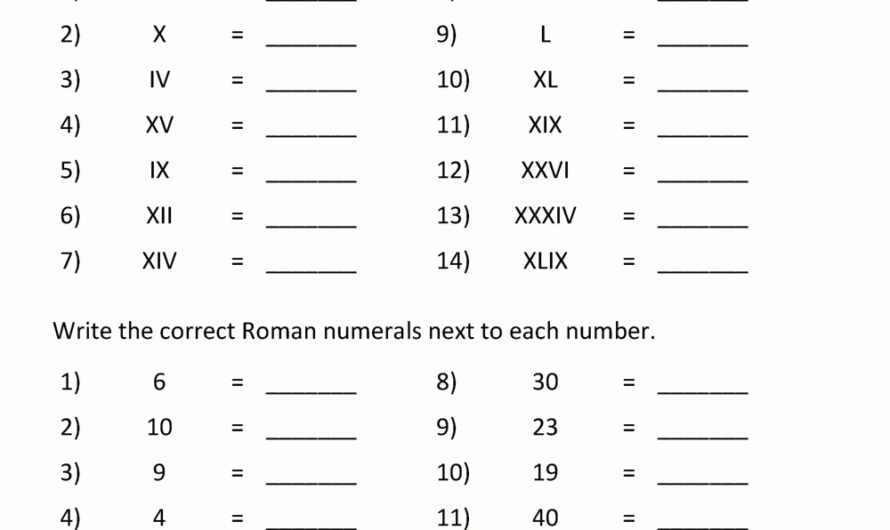 Roman Numerals Practice Sheet