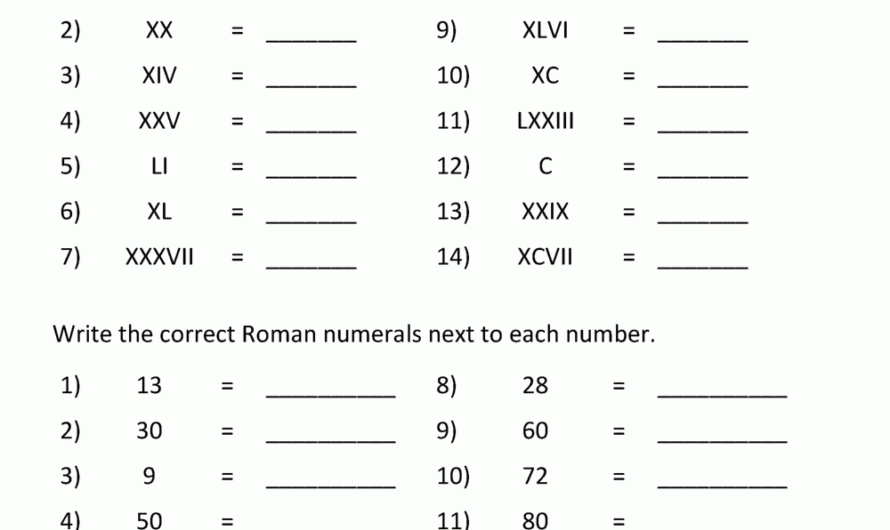Worksheet On Roman Numerals