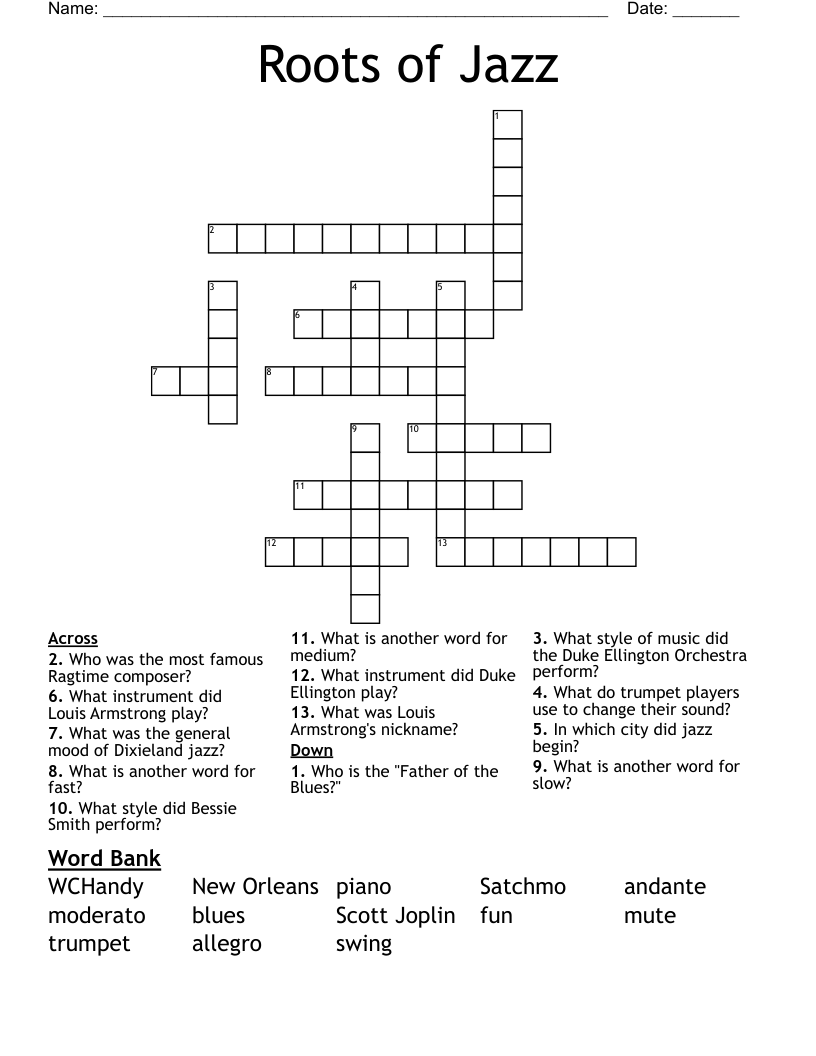 Roots Of Jazz Crossword WordMint Roots Of Jazz Crossword WordMint