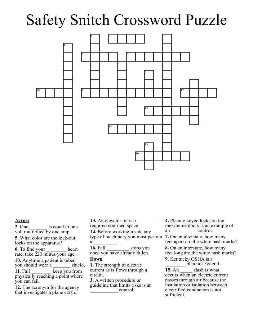 Safety Snitch Crossword Puzzle WordMint