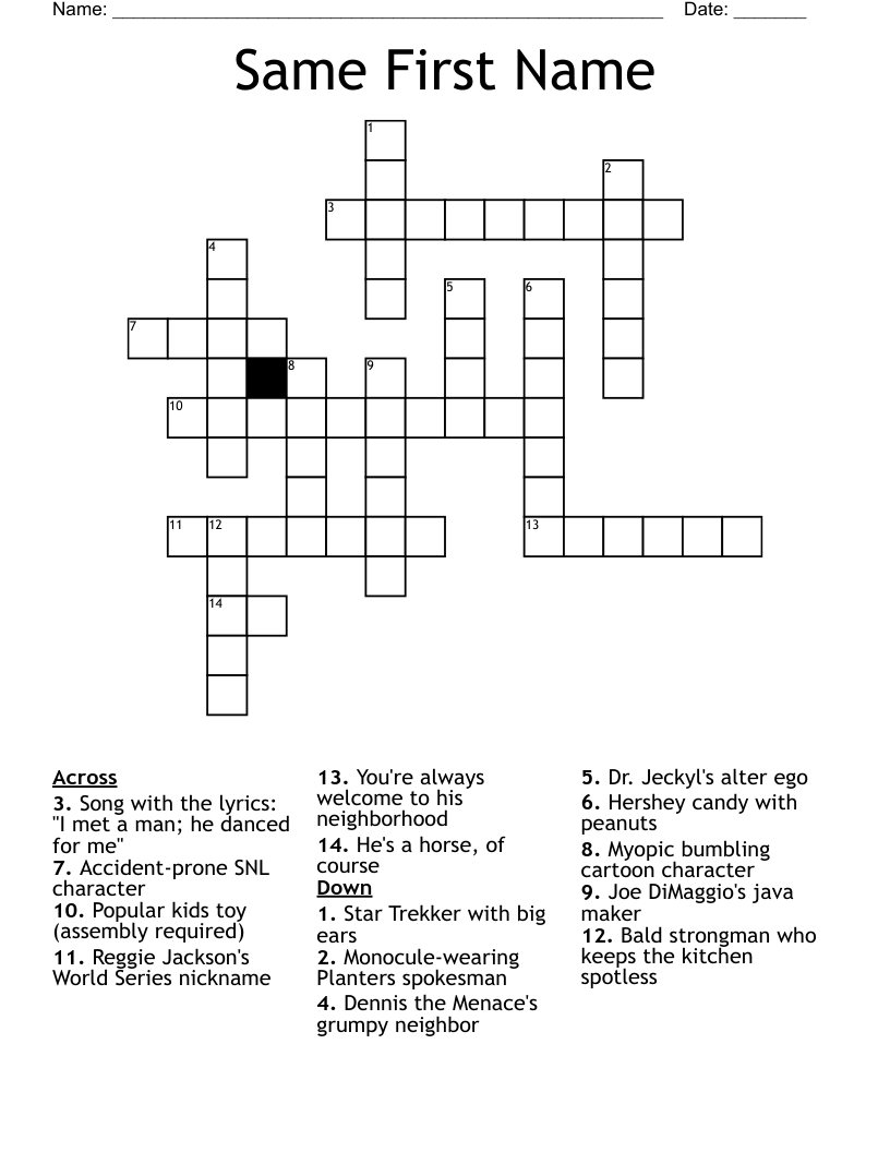 Same First Name Crossword WordMint Same First Name Crossword WordMint
