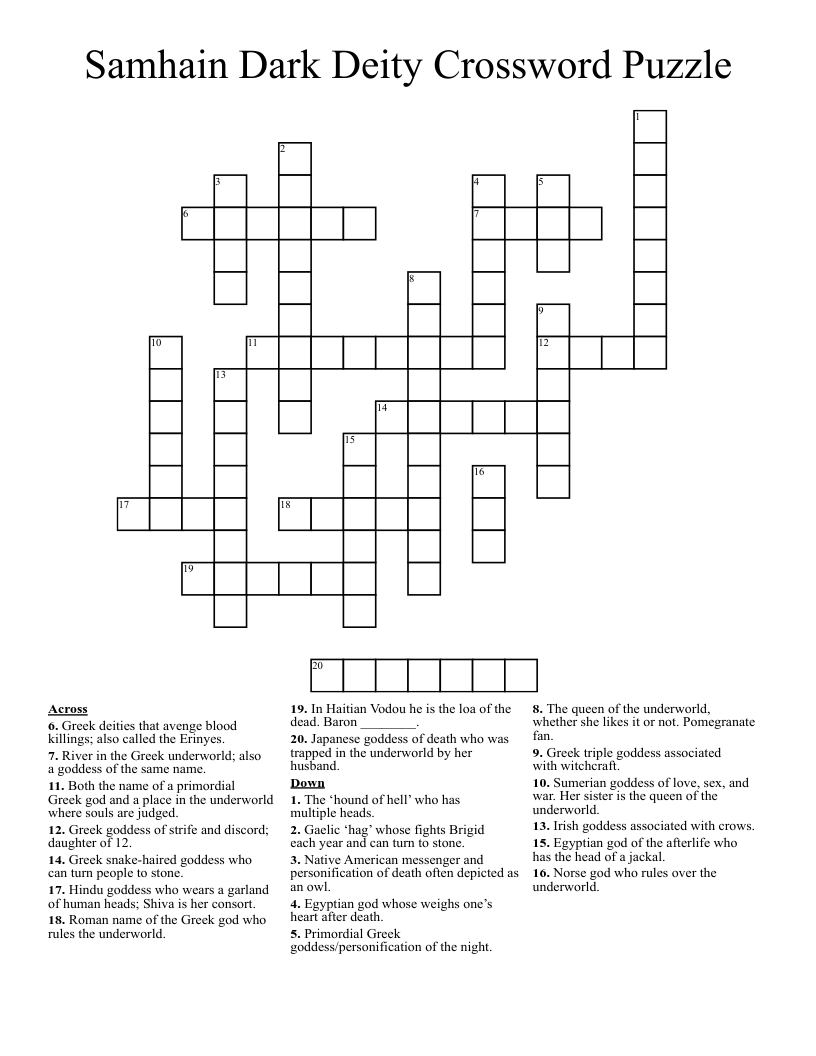 Samhain Dark Deity Crossword Puzzle WordMint Samhain Dark Deity Crossword Puzzle WordMint