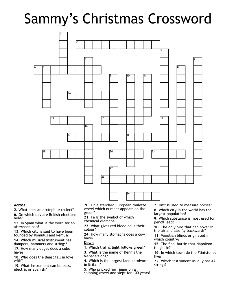 Sammy s Christmas Crossword WordMint Sammy s Christmas Crossword WordMint