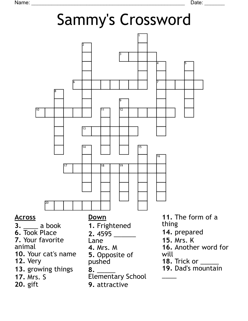 Sammy s Crossword WordMint Sammy s Crossword WordMint