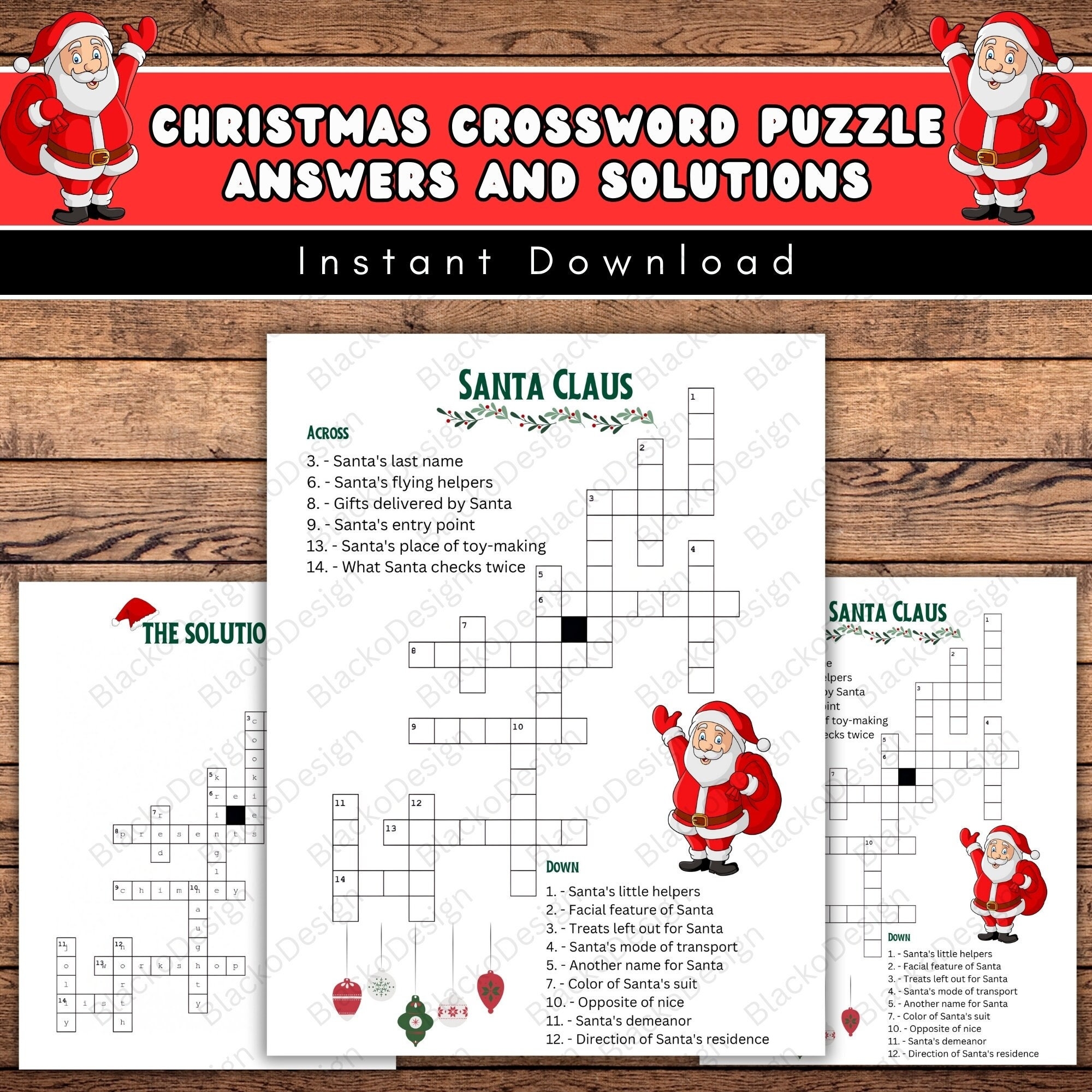 Santa Claus Crossword Puzzle Christmas Party Game digital Download Etsy UK Santa Claus Crossword Puzzle Christmas Party Game digital Download Etsy UK
