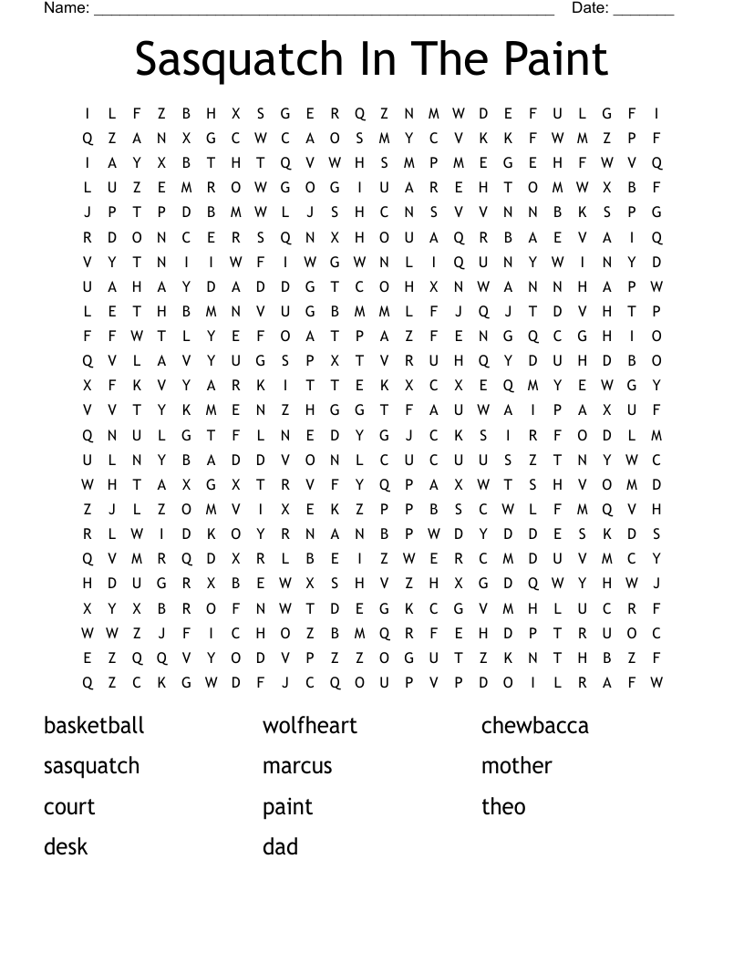 Sasquatch In The Paint Word Search WordMint