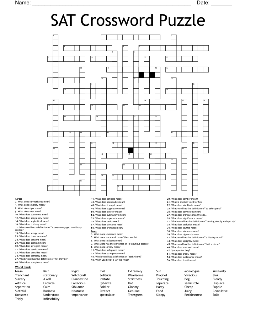 SAT Crossword Puzzle WordMint SAT Crossword Puzzle WordMint