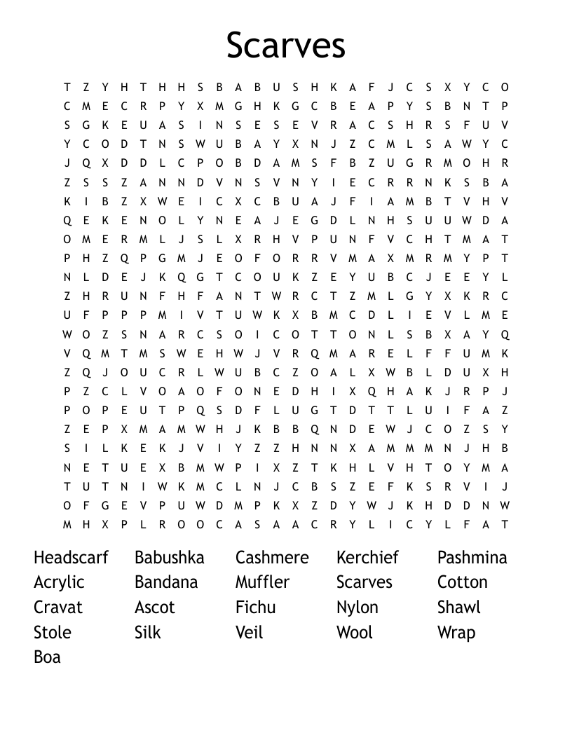 Scarves Word Search WordMint Scarves Word Search WordMint