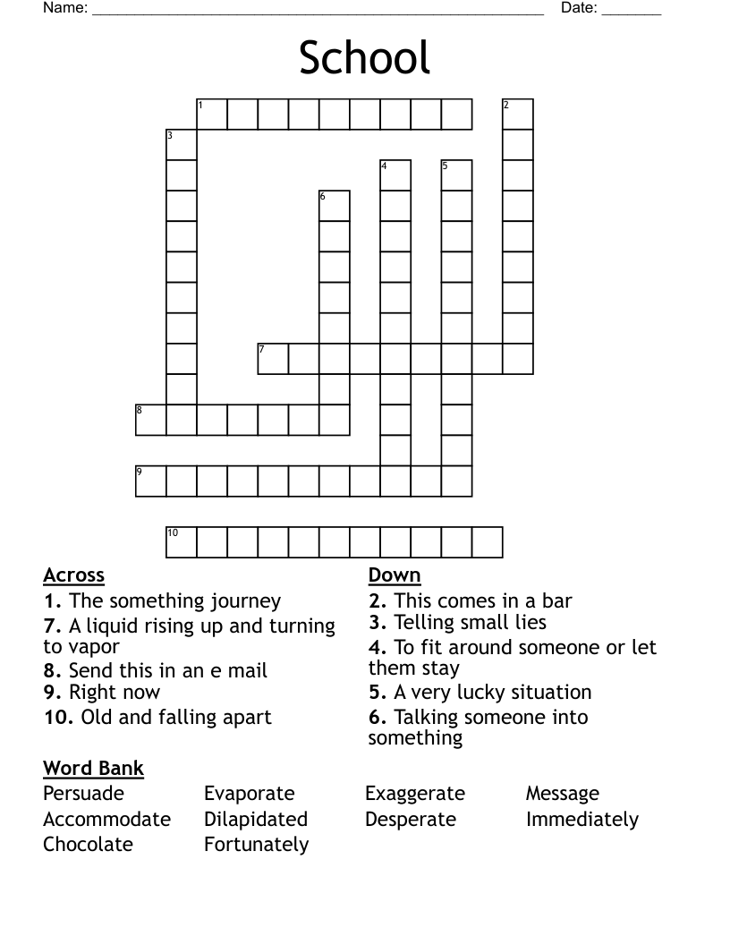 School Crossword WordMint School Crossword WordMint