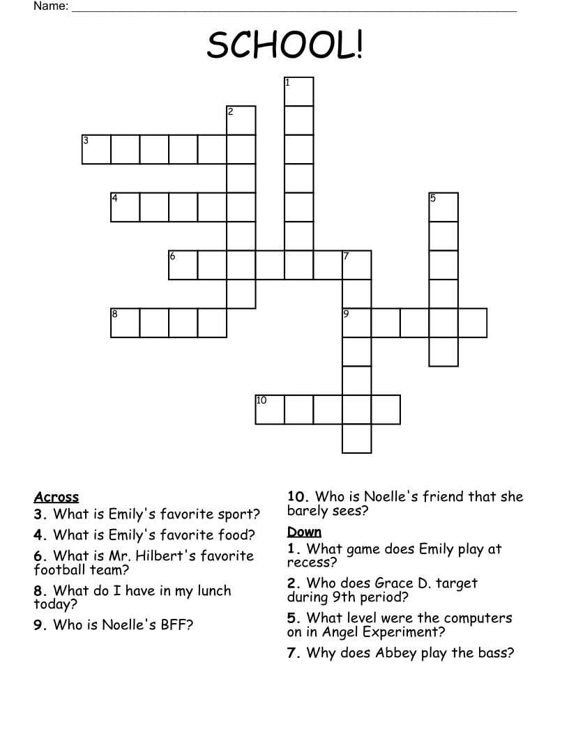SCHOOL Crossword WordMint SCHOOL Crossword WordMint