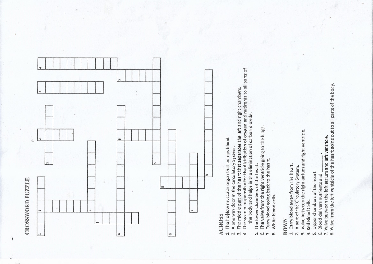 Science 9 Crossword Puzzle On Circulatory System Terminology Studocu Science 9 Crossword Puzzle On Circulatory System Terminology Studocu