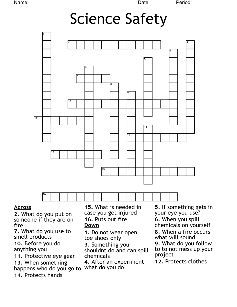 Science Safety Crossword WordMint Science Safety Crossword WordMint