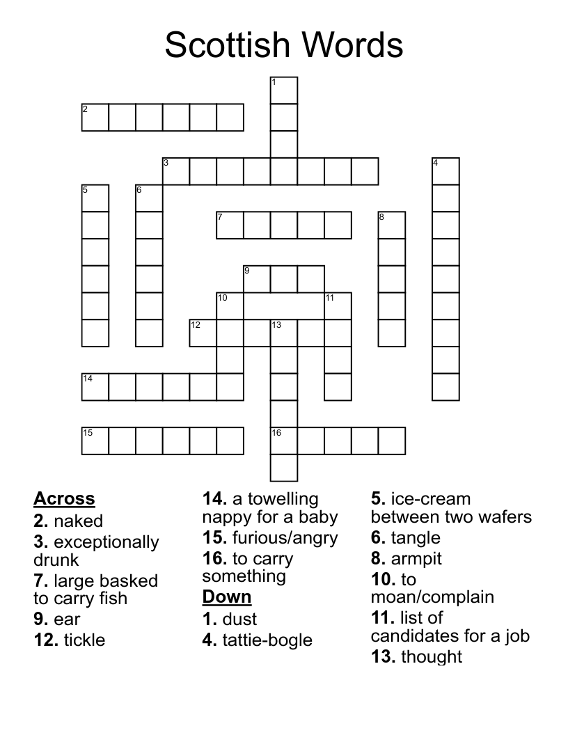Scottish Words Crossword WordMint Scottish Words Crossword WordMint