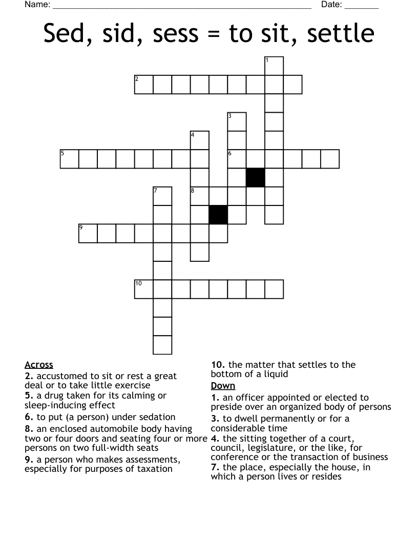 Sed Sid Sess To Sit Settle Crossword WordMint