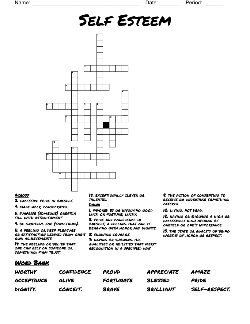 Self Esteem Crossword WordMint Self Esteem Crossword WordMint