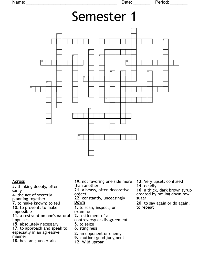 Semester 1 Crossword WordMint Semester 1 Crossword WordMint