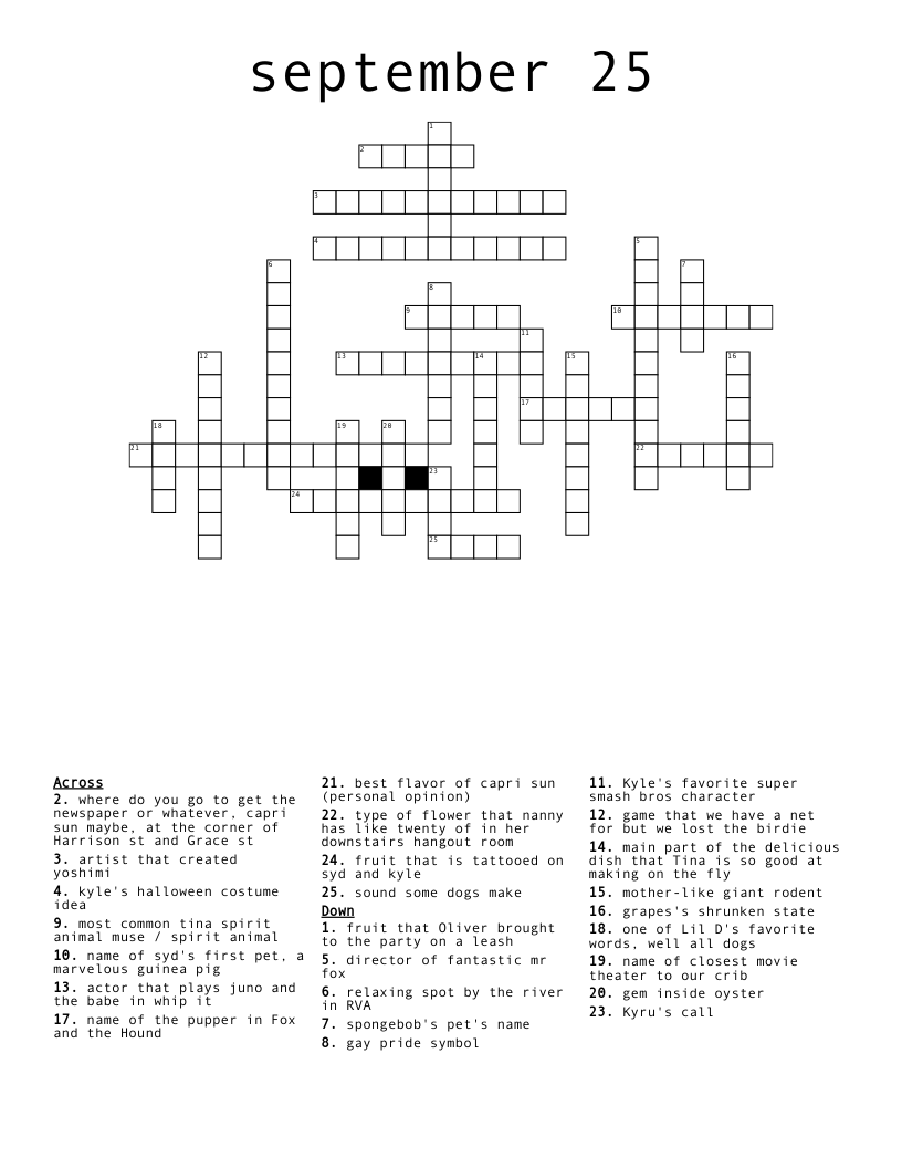 September 25 Crossword WordMint
