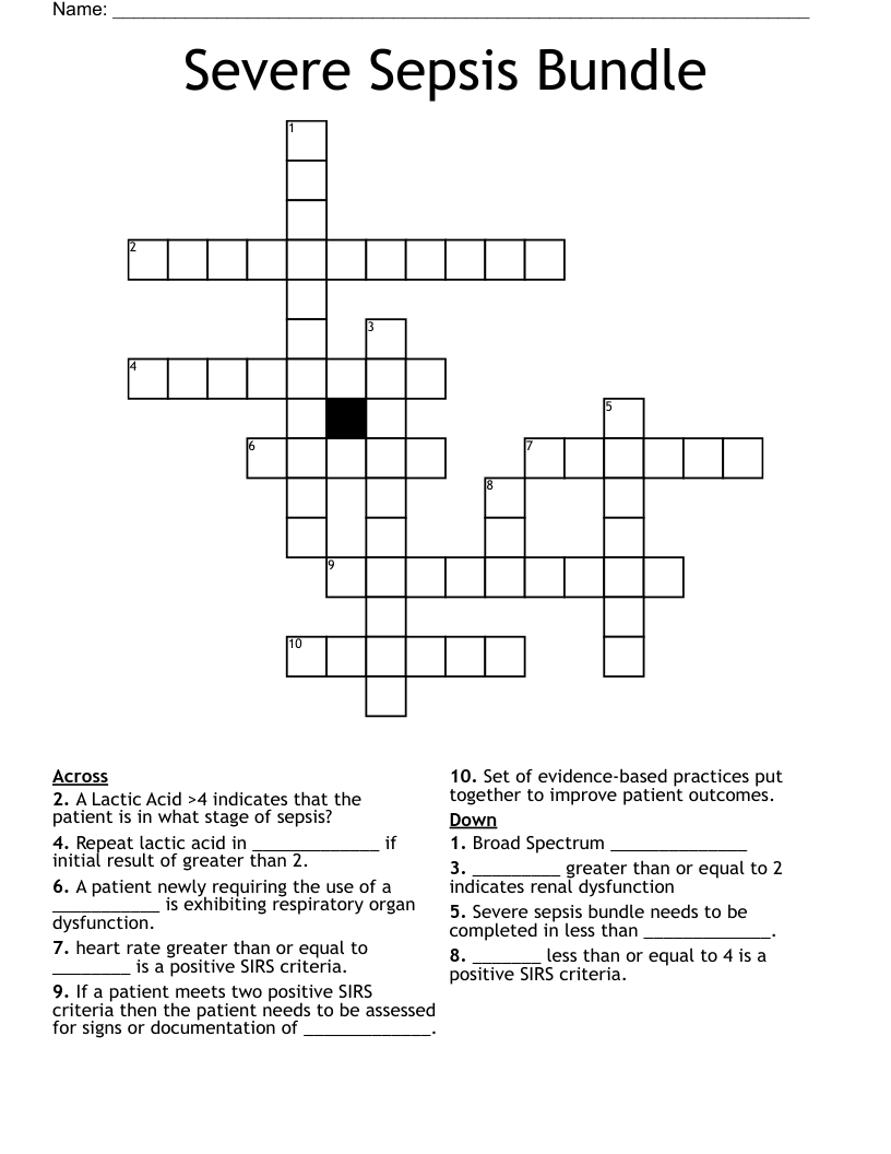 Severe Sepsis Bundle Crossword WordMint
