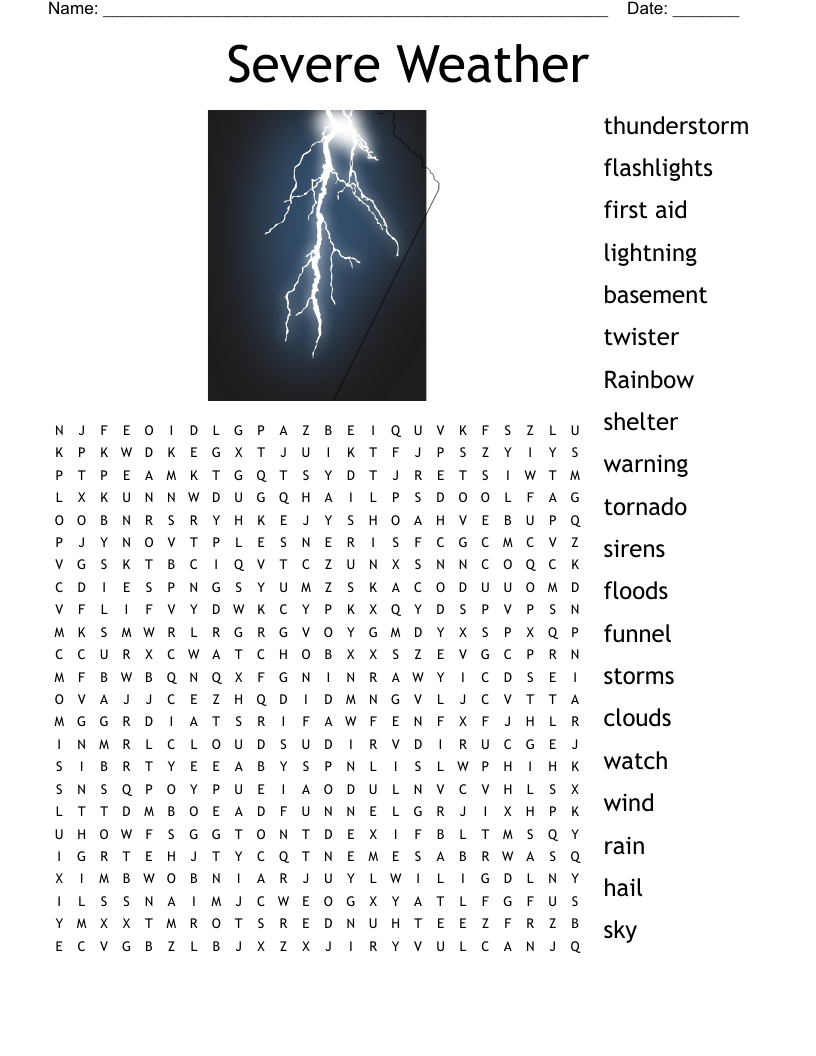Severe Weather Crossword WordMint