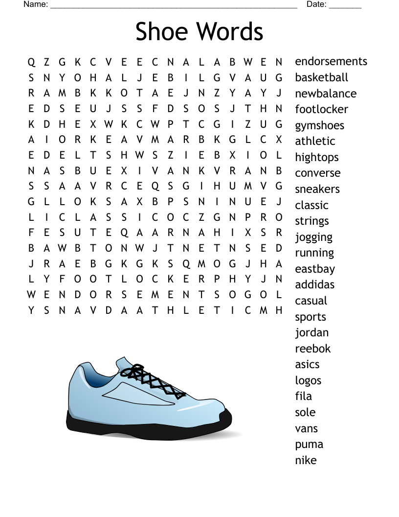 Shoe Brand Word Cross Word Search WordMint Shoe Brand Word Cross Word Search WordMint