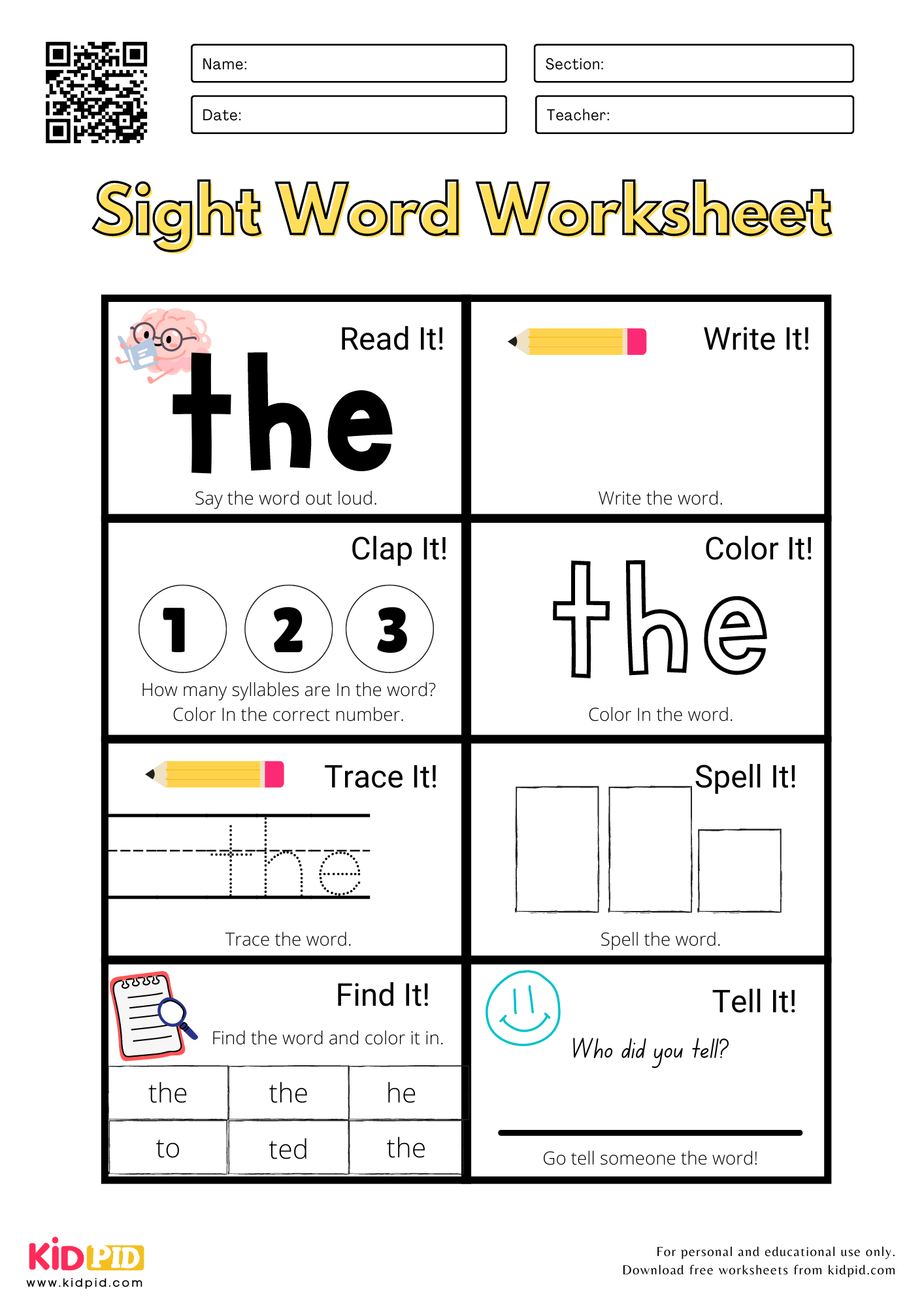 Sight Word Worksheets For Kindergarten Kidpid Sight Word Worksheets For Kindergarten Kidpid