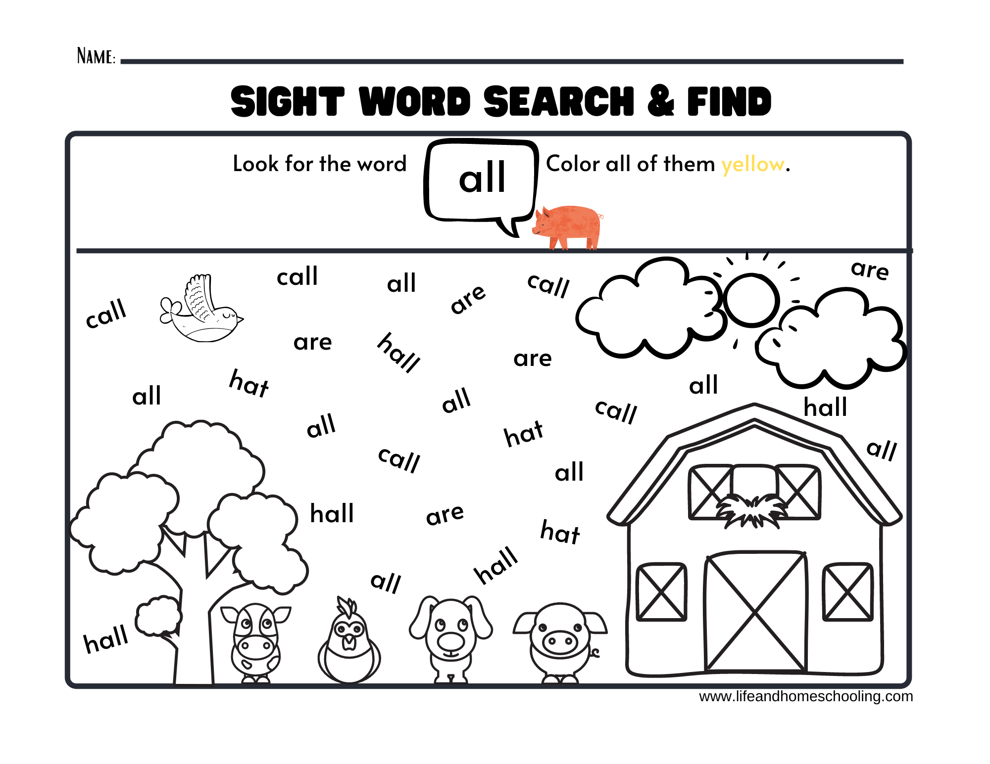 kindergarten sight word worksheet