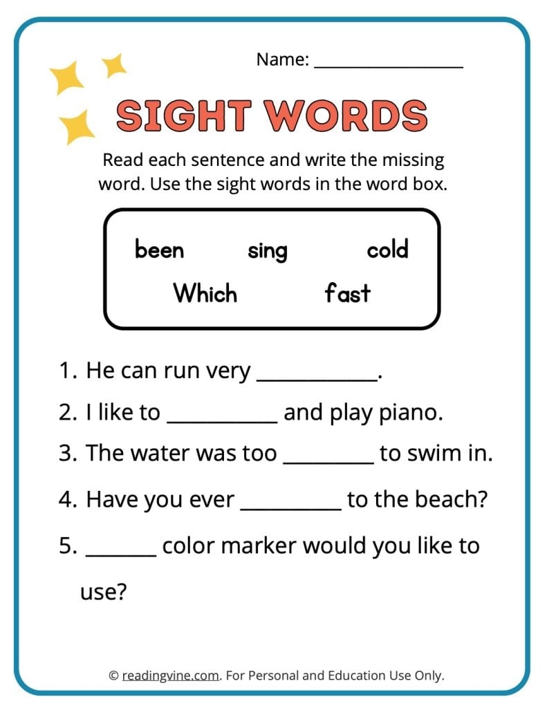 Sight Words Worksheets Sight Words Worksheets