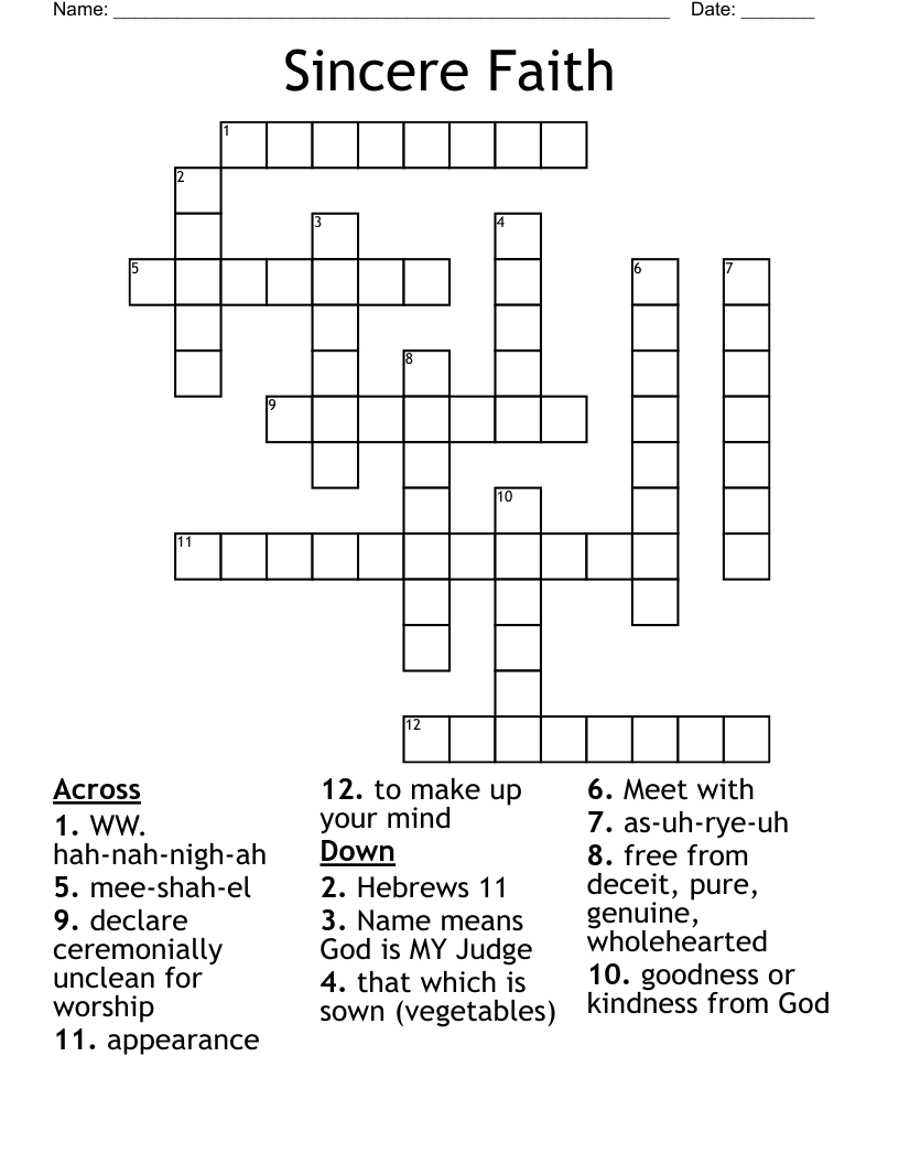 Sincere Faith Crossword WordMint