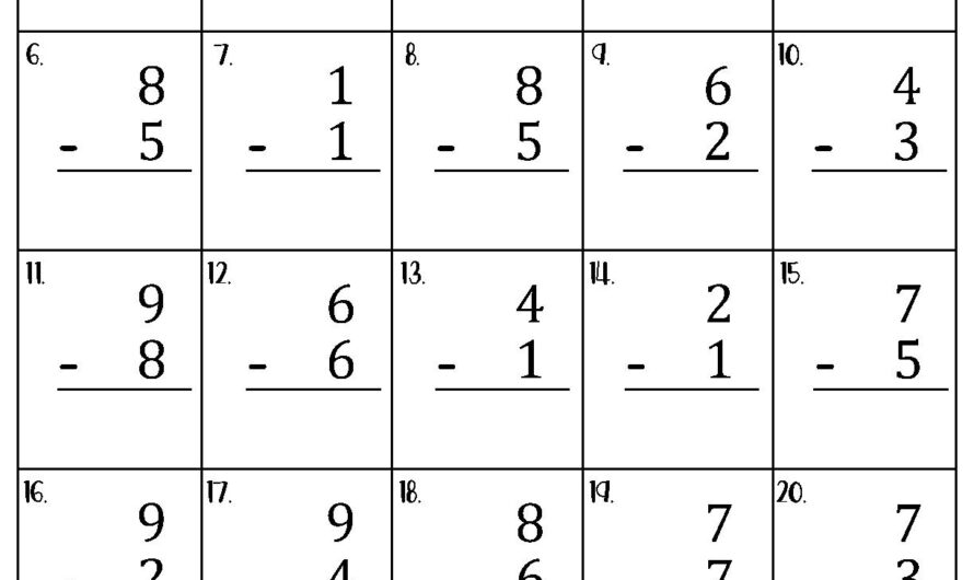 Single Digit Subtraction Worksheets