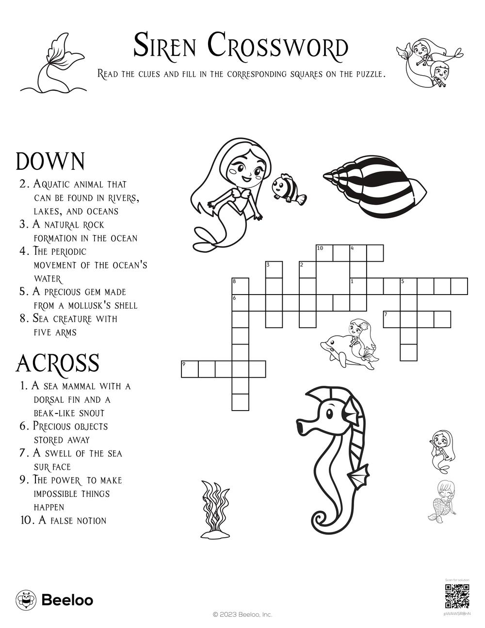 Siren Crossword Beeloo Printable Crafts And Activities For Kids Siren Crossword Beeloo Printable Crafts And Activities For Kids