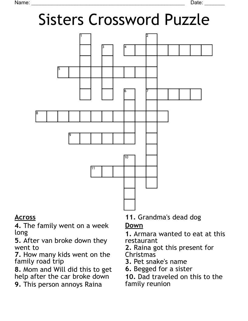 Sisters Crossword Puzzle WordMint Sisters Crossword Puzzle WordMint