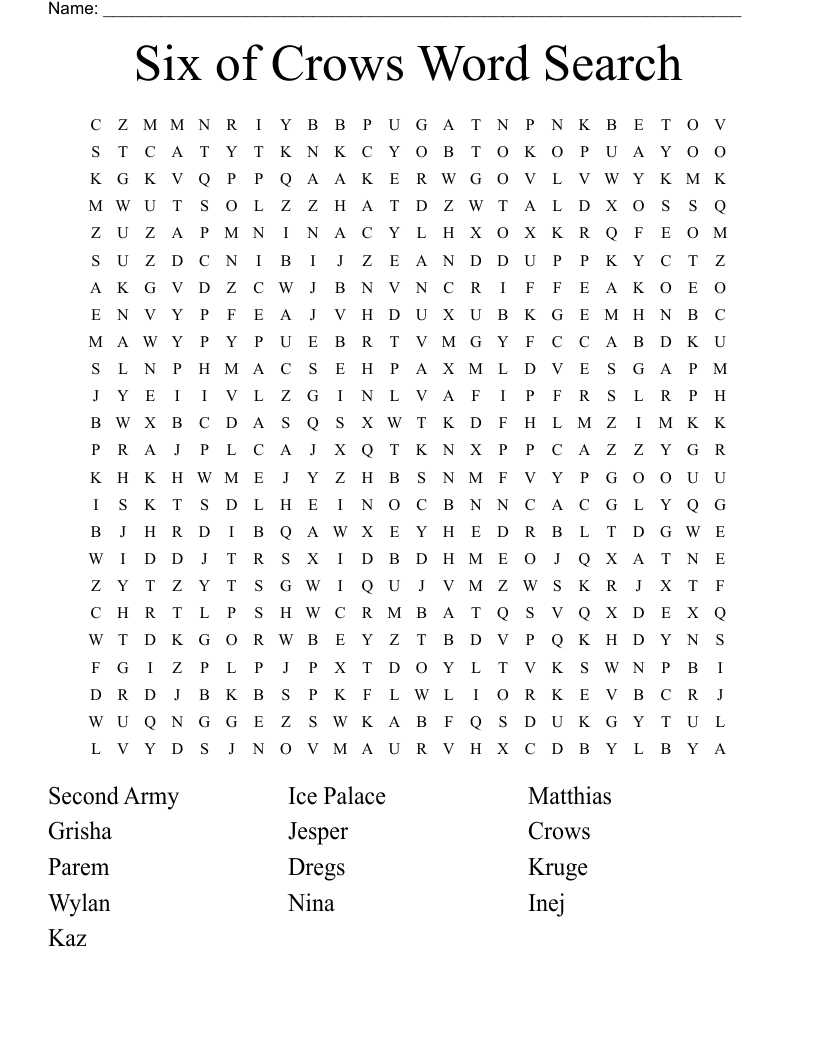 Six Of Crows Word Search WordMint Six Of Crows Word Search WordMint