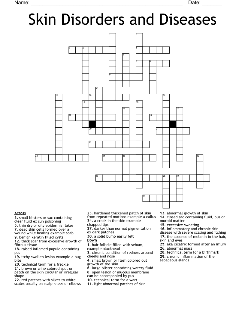 Skin Disorders And Diseases Crossword WordMint