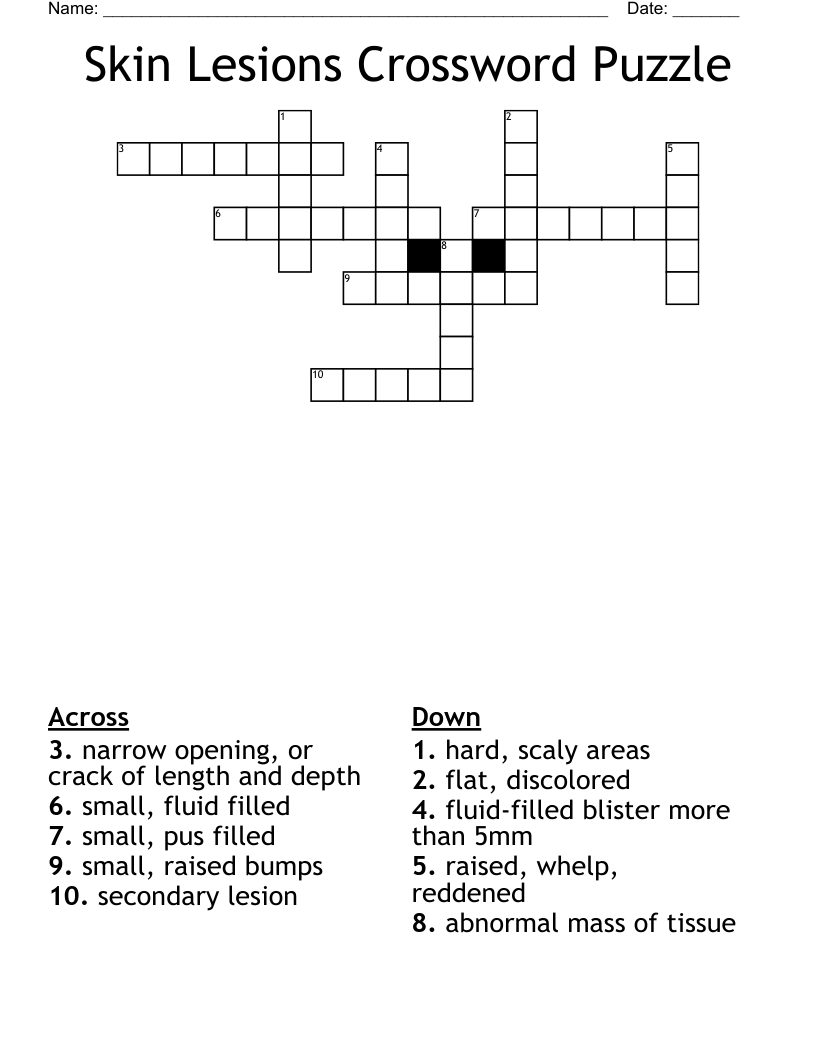 Skin Lesions Crossword Puzzle WordMint Skin Lesions Crossword Puzzle WordMint