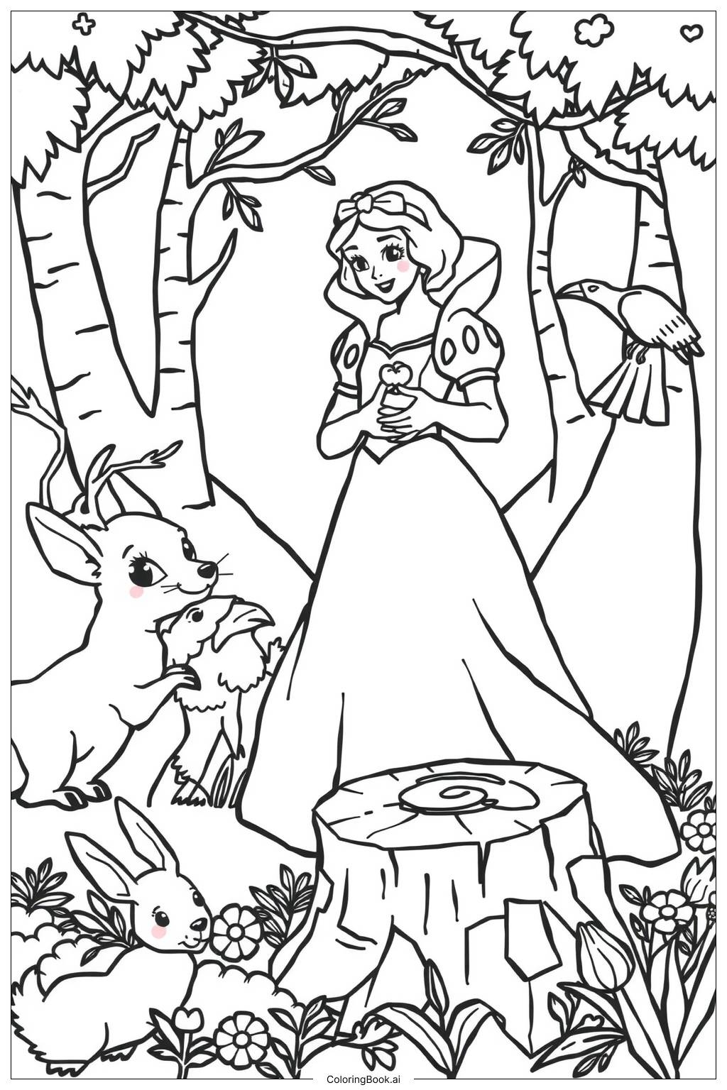 Snow White s Friendship With The Animals Coloring Page Free PDF PNG Printable Snow White s Friendship With The Animals Coloring Page Free PDF PNG Printable