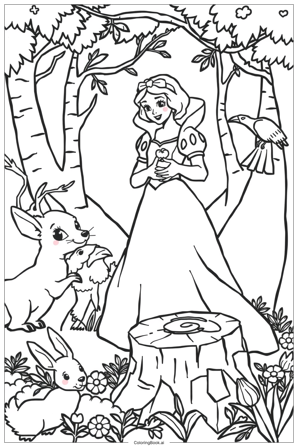 Snow White s Friendship With The Animals Coloring Page Free PDF PNG Printable Snow White s Friendship With The Animals Coloring Page Free PDF PNG Printable