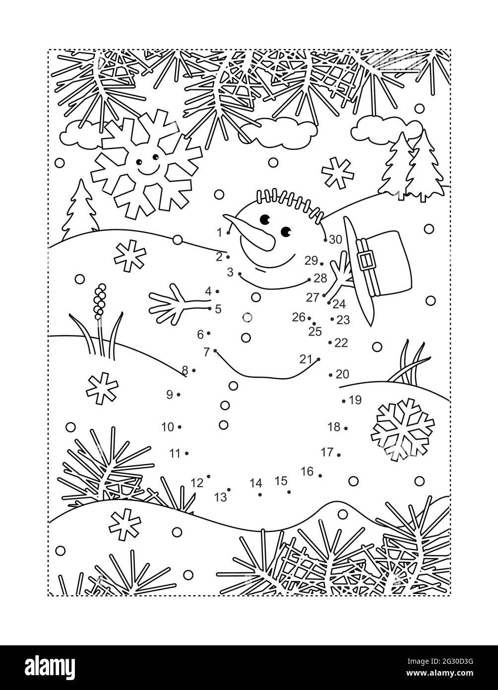 Snowman Join The Dots Puzzle And Coloring Page Stock Photo Alamy