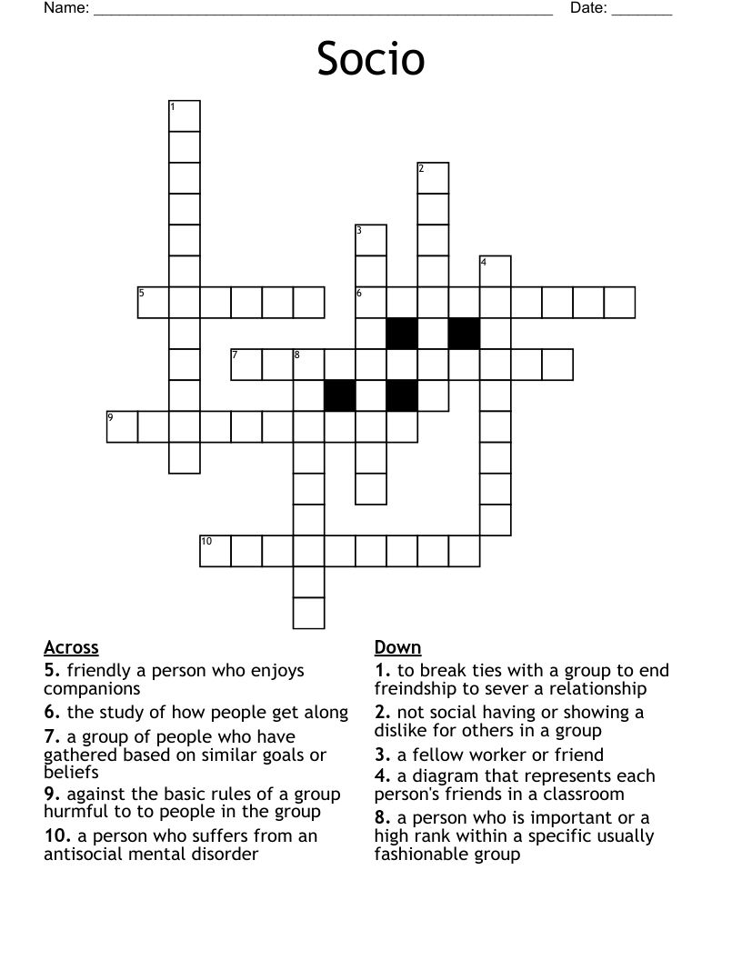 Socio Crossword WordMint Socio Crossword WordMint