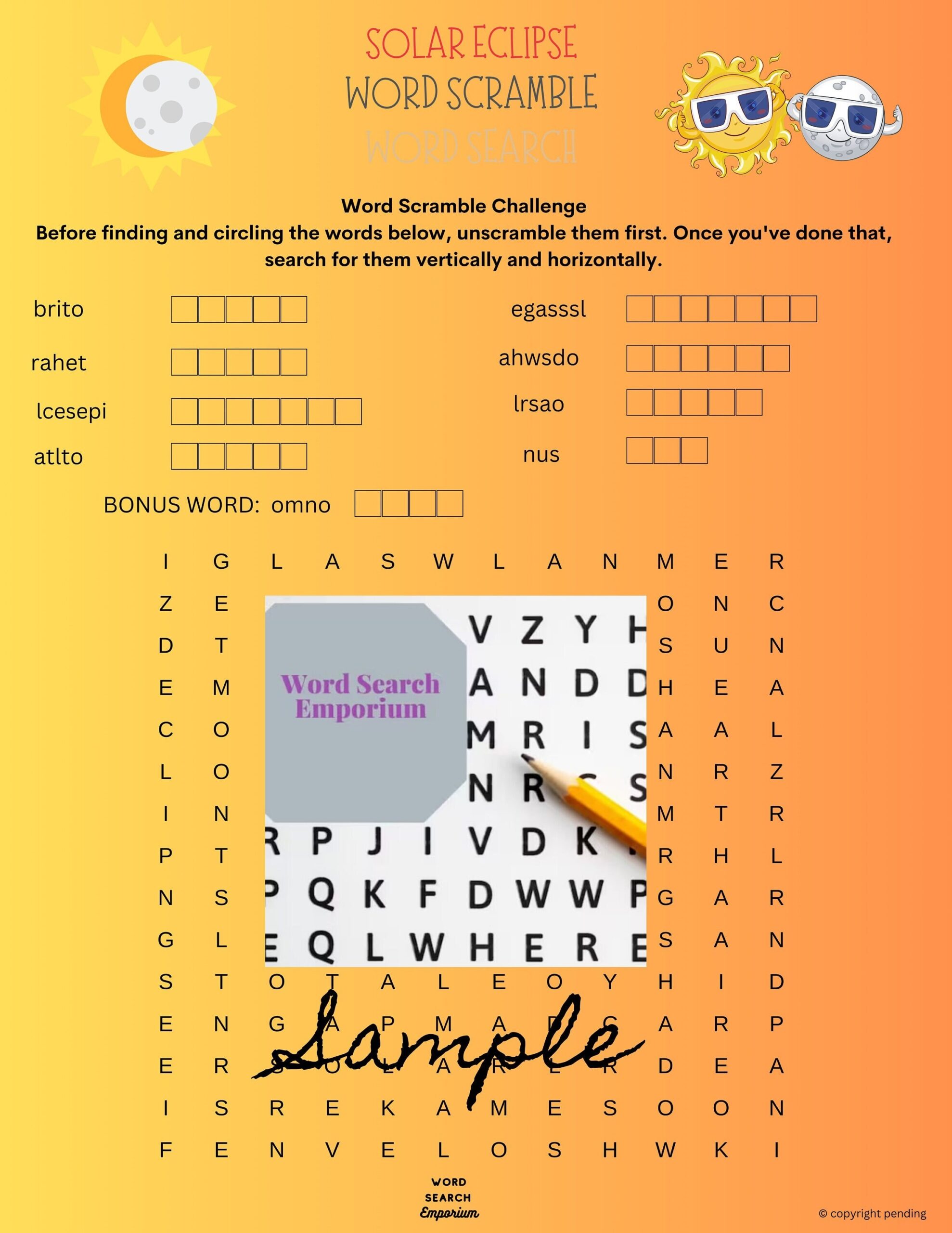 Solar Eclipse Word Scramble Word Search Unscramble Words Related To The Eclipse look For Them In The Wordsearch Below Engage Your Brain Etsy