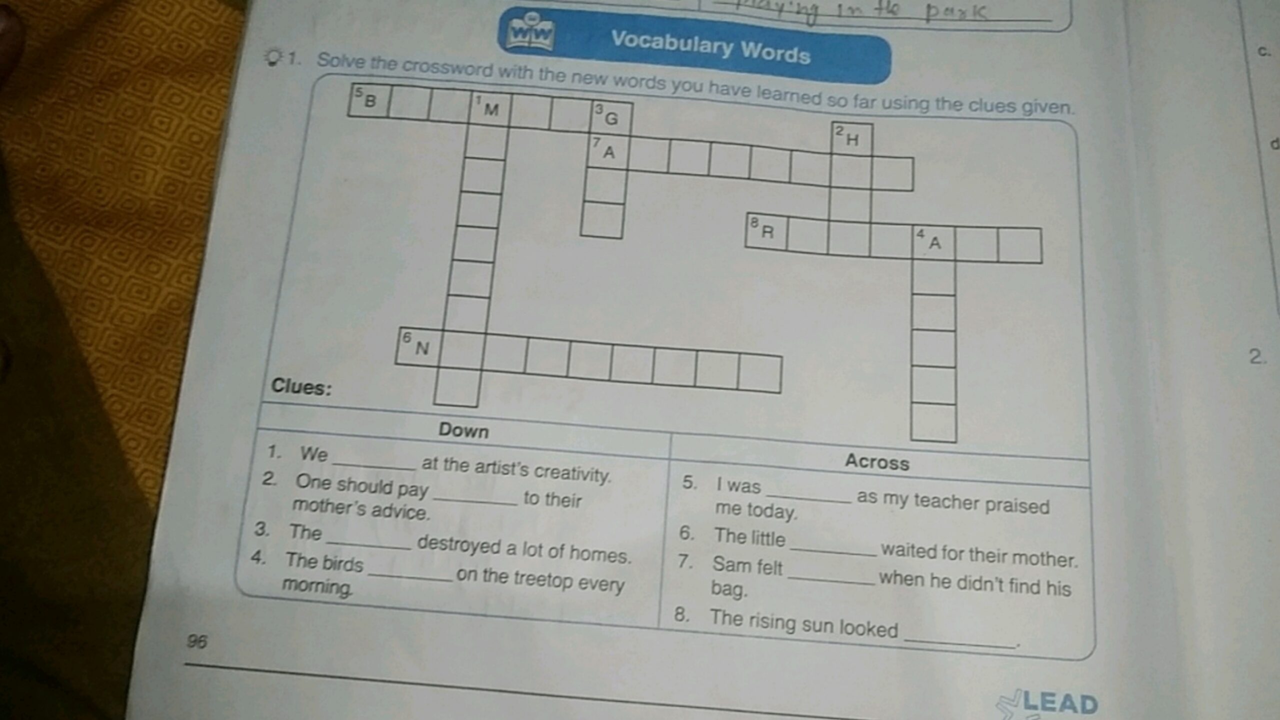 Solve The Crossword With The New Words You Have Learned So Far Using The