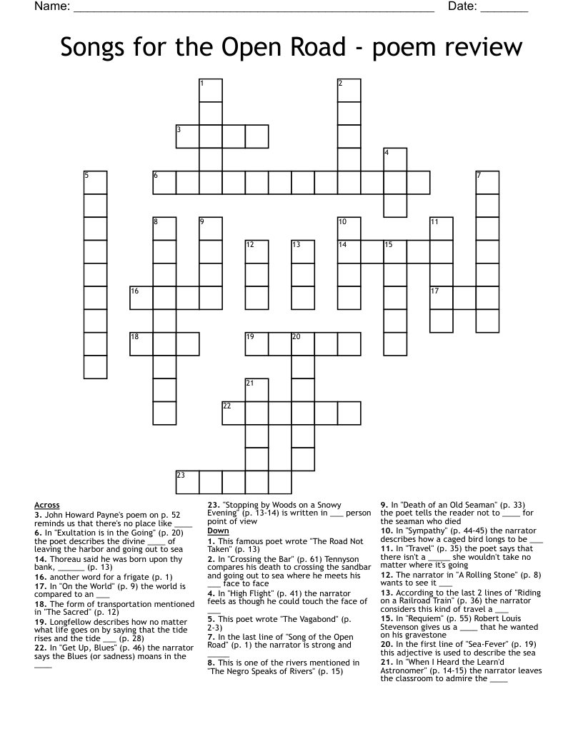 Songs For The Open Road Poem Review Crossword WordMint Songs For The Open Road Poem Review Crossword WordMint