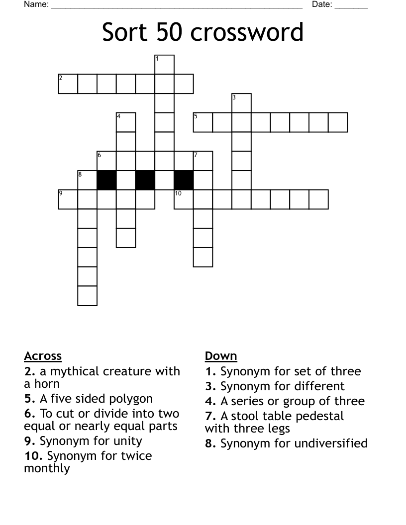 Sort 50 Crossword WordMint Sort 50 Crossword WordMint
