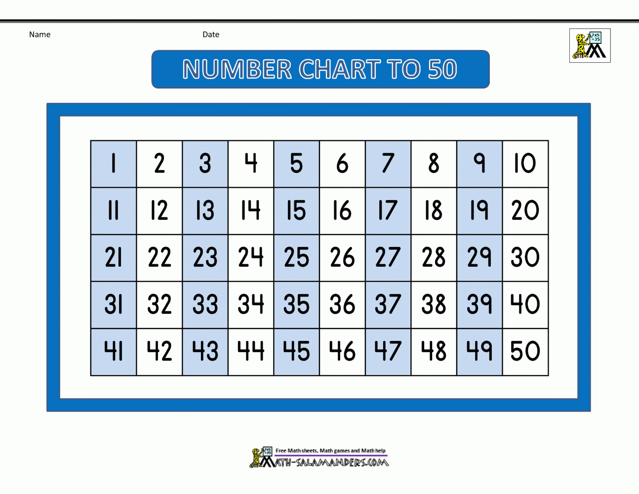 1 50 number chart