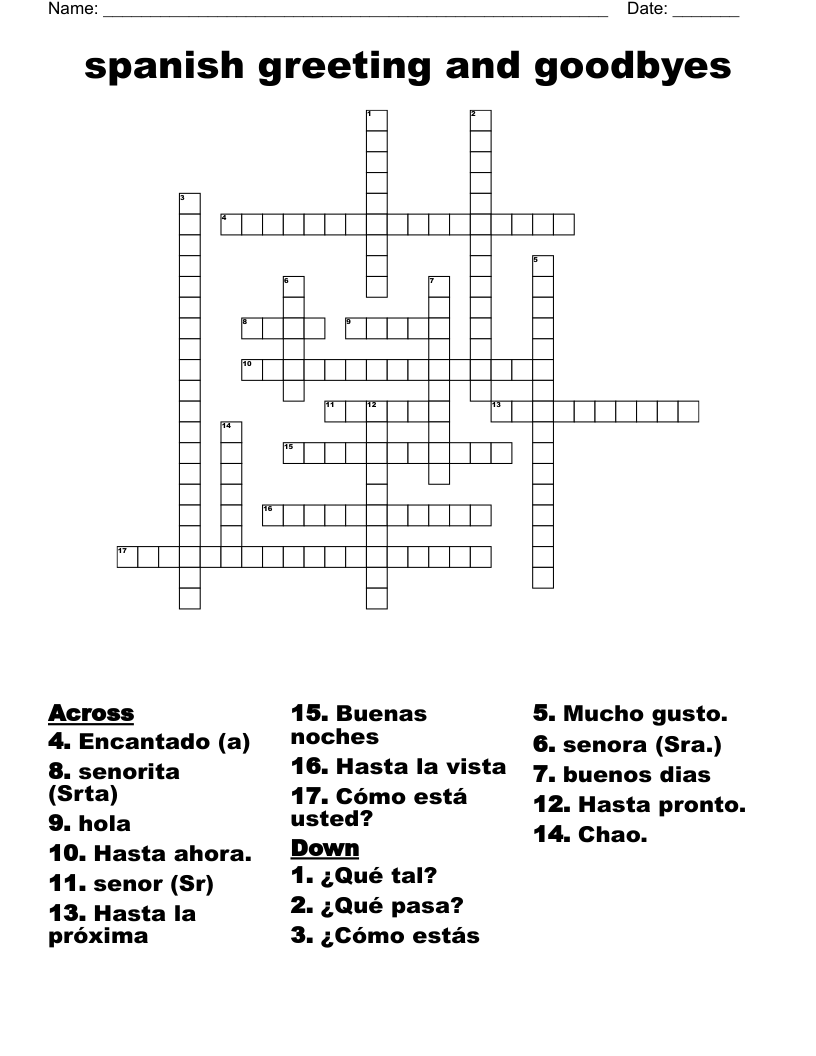 Spanish Greeting And Goodbyes Crossword WordMint