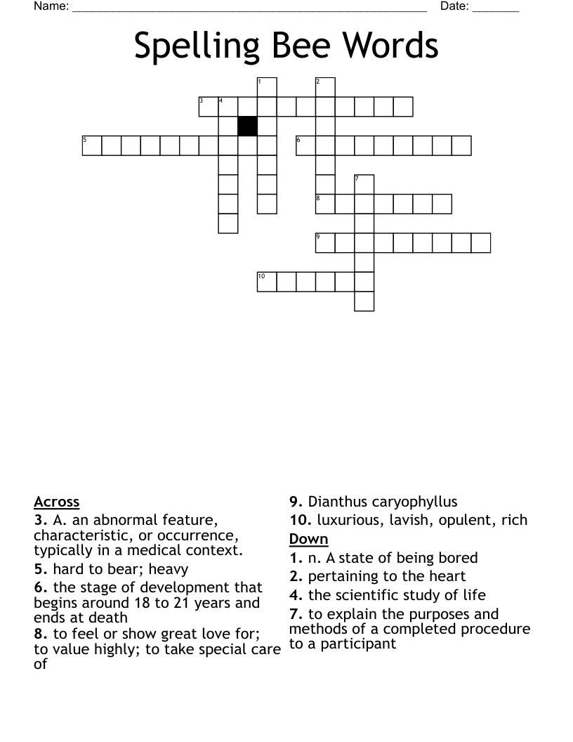 Spelling Bee Words Crossword WordMint Spelling Bee Words Crossword WordMint