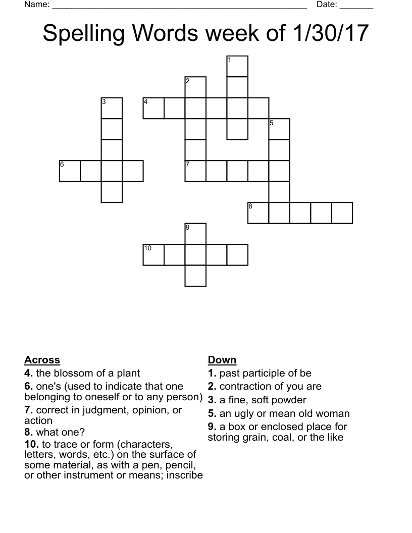 Spelling Words Week Of 1 30 17 Crossword WordMint Spelling Words Week Of 1 30 17 Crossword WordMint