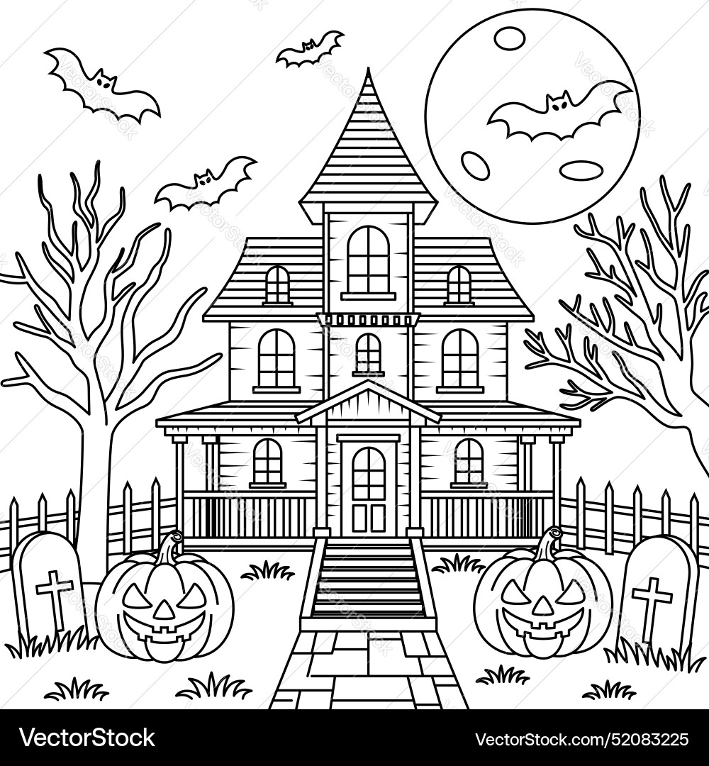 Spooky Halloween Mansion Coloring Page Royalty Free Vector Spooky Halloween Mansion Coloring Page Royalty Free Vector