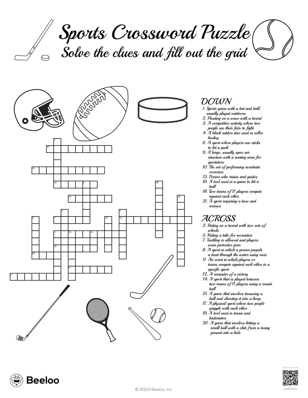Sports Crossword Puzzle Beeloo Printable Crafts And Activities For Kids Sports Crossword Puzzle Beeloo Printable Crafts And Activities For Kids