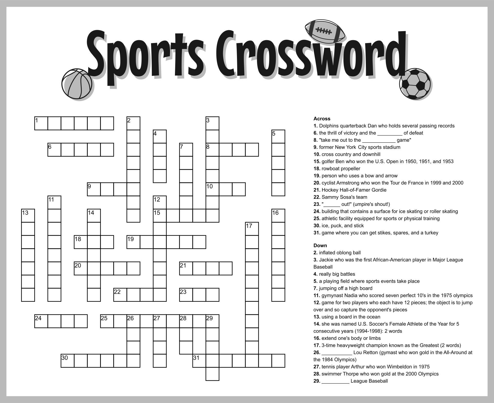 Sports Crossword Puzzle For Kids Print It Free Worksheets Library Sports Crossword Puzzle For Kids Print It Free Worksheets Library